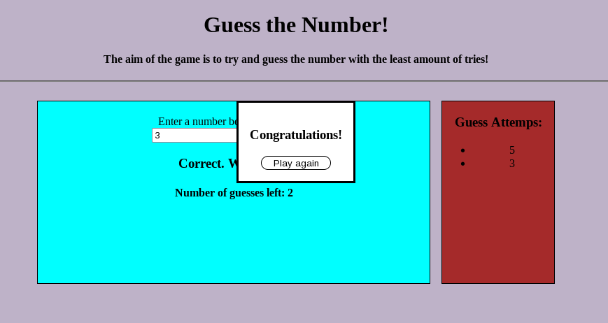 Screenshot of Guess the Number